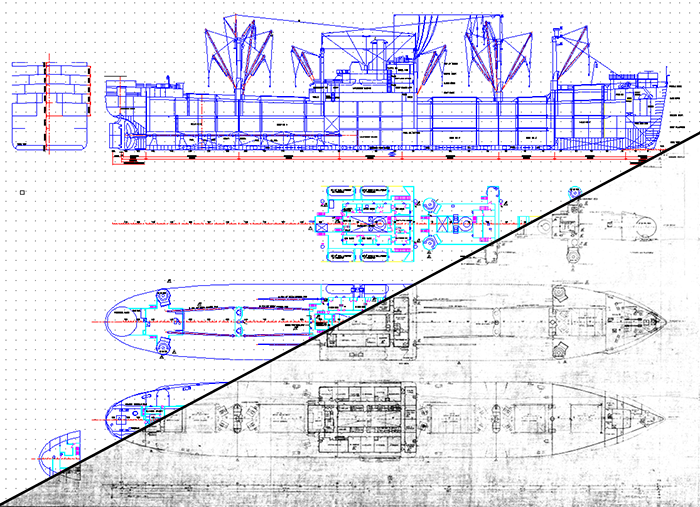 Illustration of Naval Architecture Drawing Conversion