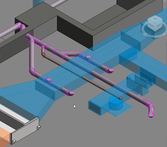 BIM Model Reveals Pipes Routed Through Ducting in Original Design